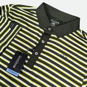 Good Good Golf Shirt Mens Large Green Yellow Striped Hit The Links Performance